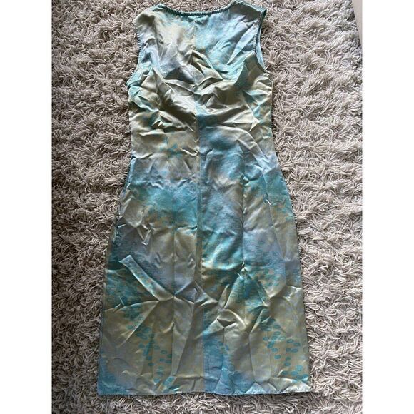 Jill Stuart Dress Silk Tan Turquoise Blue Shift Sleeveless Romantic Size 10 - Picture 3 of 8